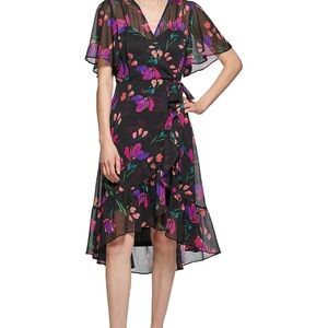 Calvin Klein Black Floral High Low Dress